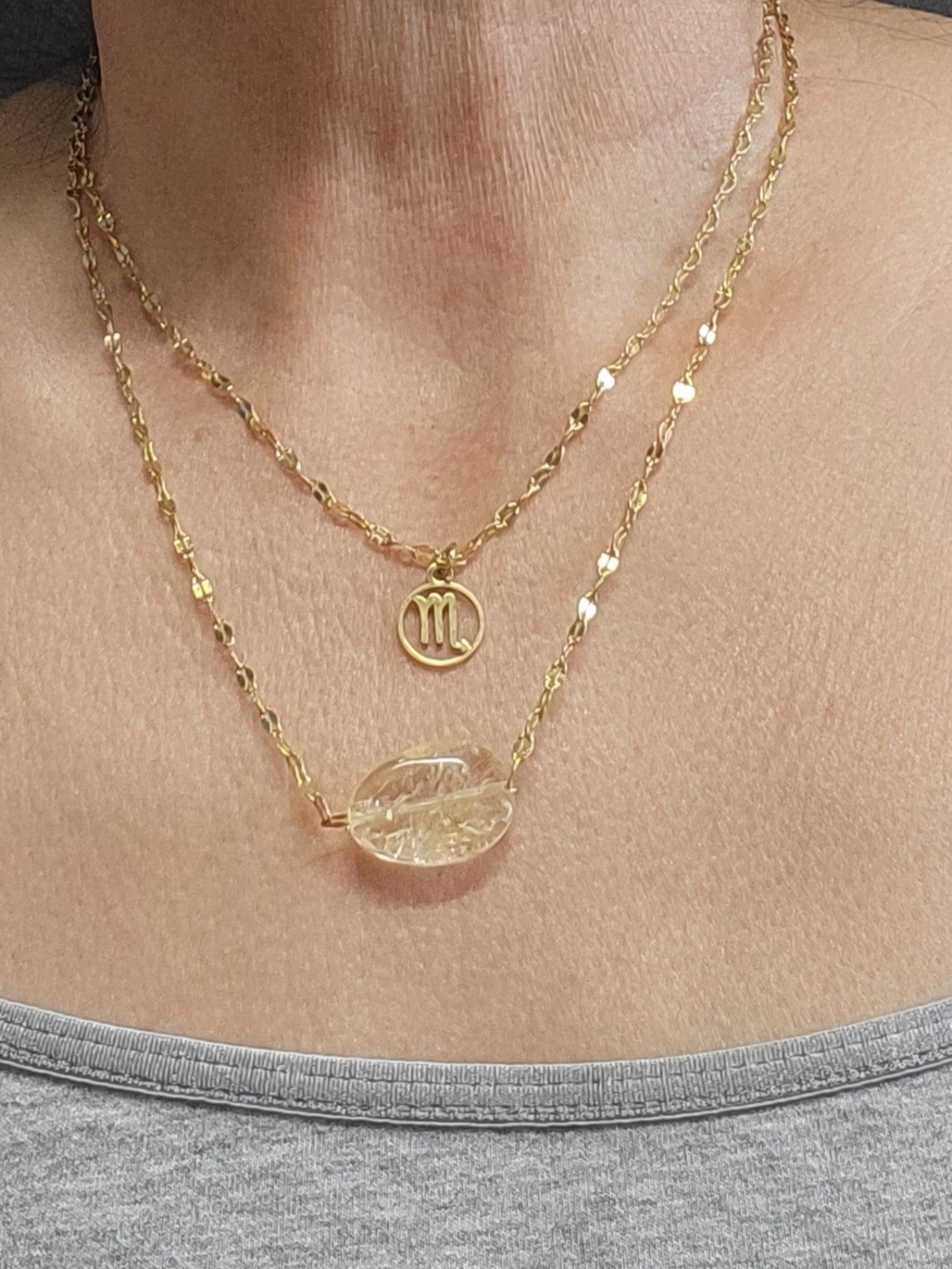 Handmade Gold Layered Scorpio Zodiac Necklace with Citrin Birthstone Pendant